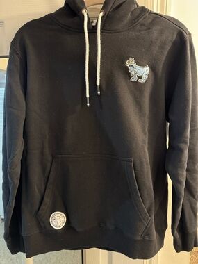 Classic Black Hoodie with Blue Embroidered Design